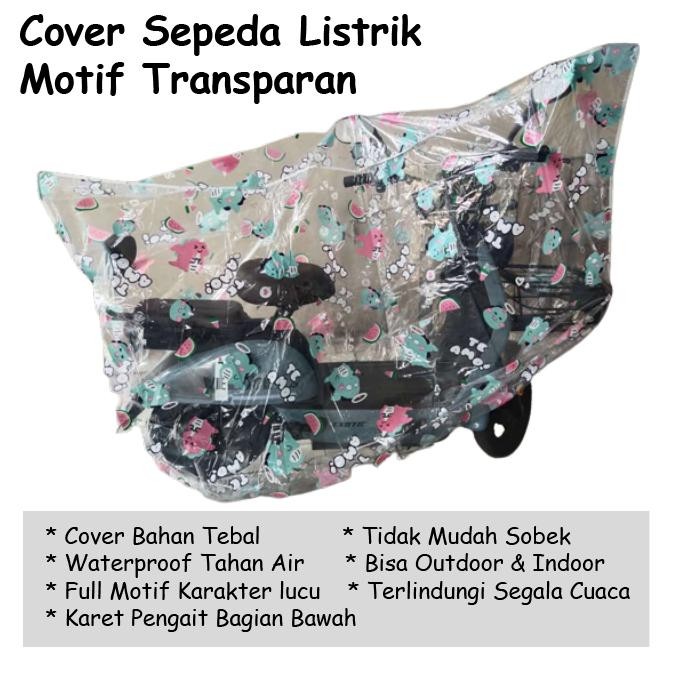 Cover Sepeda Listrik Transparan Motif Karakter Lucu Sarung Motor Listrik Mini Indoor Outdoor Anti