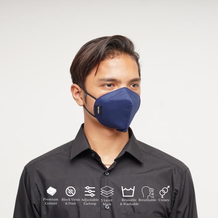 Musha Basic Kn95 Mask - Navy Masker Kain 3 Ply Earloop