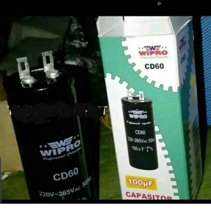 kapasitor 100 uf 220-265vac 50hz merk wipro cd60 capacitor 100uf mfd