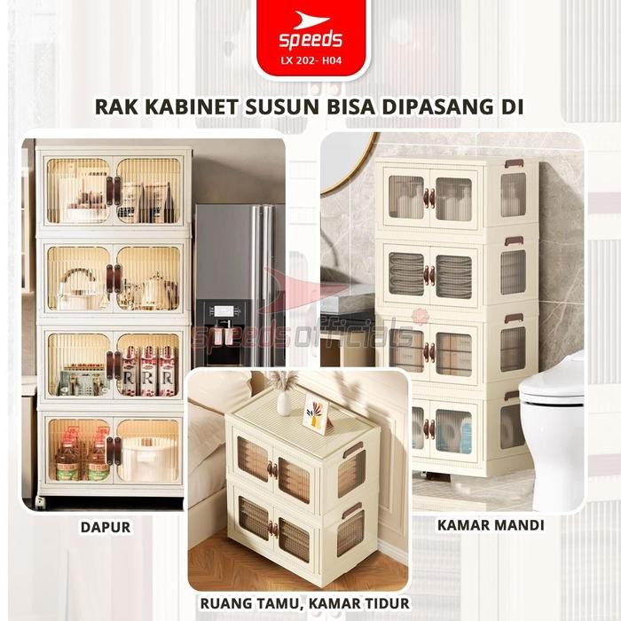 SPEEDS Rak Kabinet Susun Lipat Storage Foldable Cabinet Rak Tas Sepatu Stabil Kuat Plastik Lemari