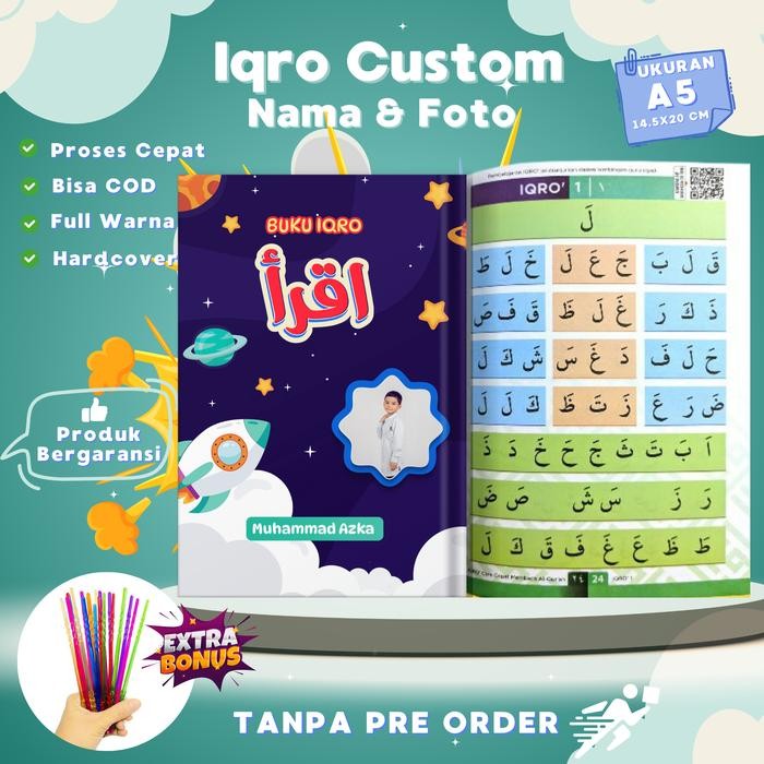 

Iqro Cuom Hard Cover Full Color Nama Anak Cetak Foto Iqra Berwarna Milenial Soft cover Buku Iqro