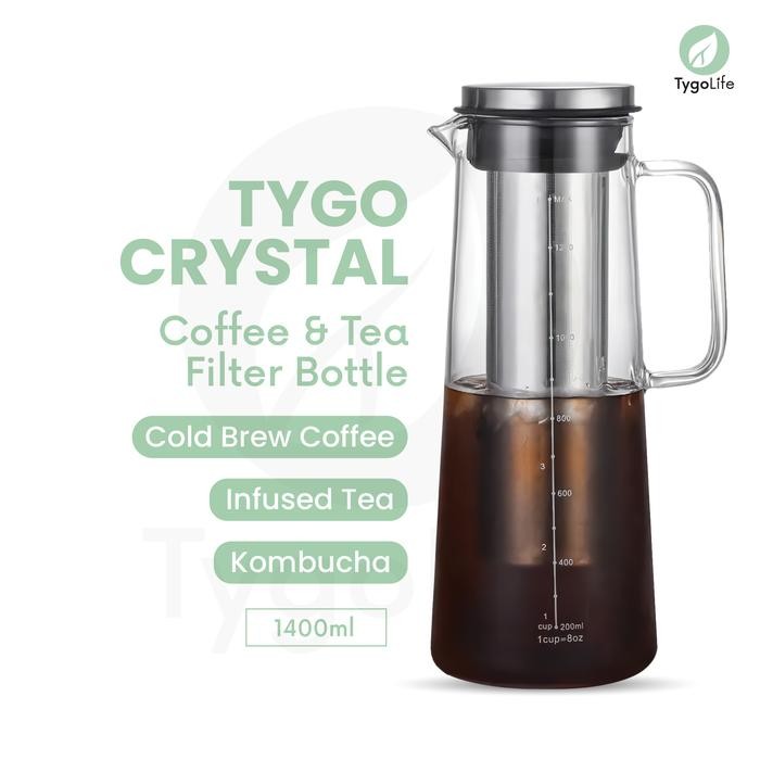 

TYGO CRYSTAL COFFEE & TEA FILTER BOTTLE 1400ML UNTUK COLD BREW, TEH, INFUSED WATER, KOMBUCHA BOTOL