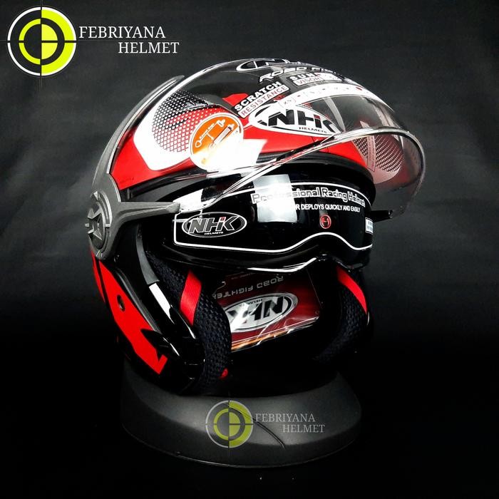 HELM NHK GLADIATOR GRANDE BLACK RED GLOSSY HALFFACE DOUBLE VISOR