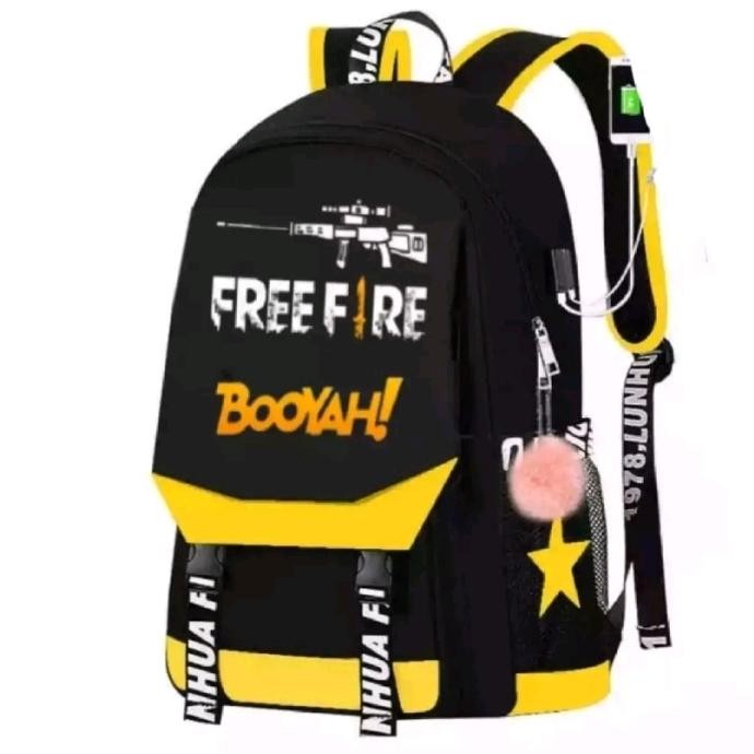 BEST SELLER tas ransel free fire tas sekolah anak tk sd smp warna hitam kuning