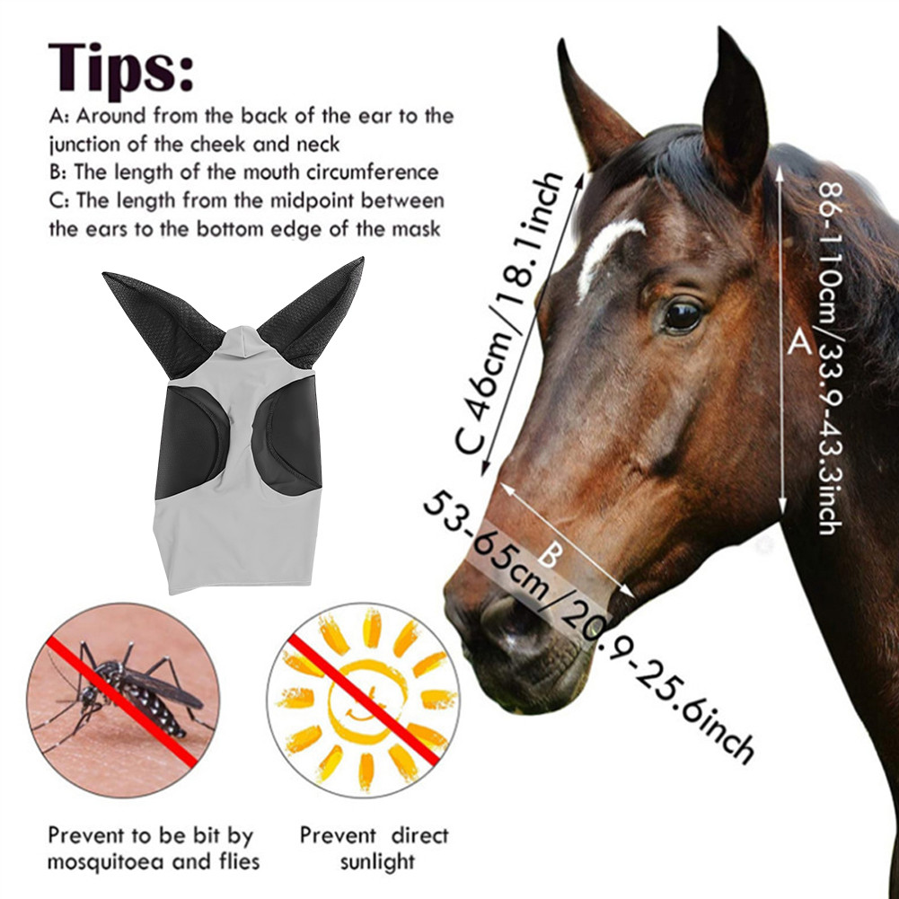 

Horse Fly Masks Anti Mosquito Elastic Mesh Horse Face Shields Breathable Horse Head Cover Hood Horse