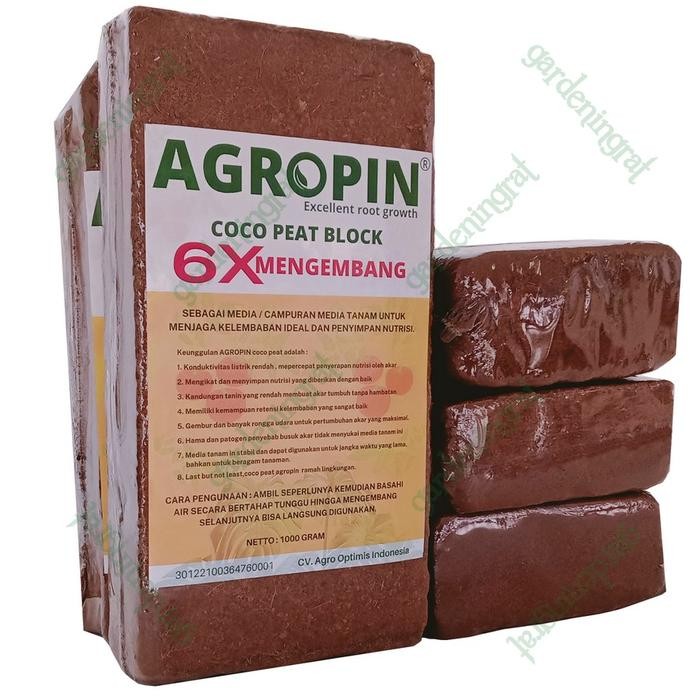 (Allthebest) CocoPeat Premium Low EC AGROPIN, Coco Peat BLOCK 1 kg Super Expandable