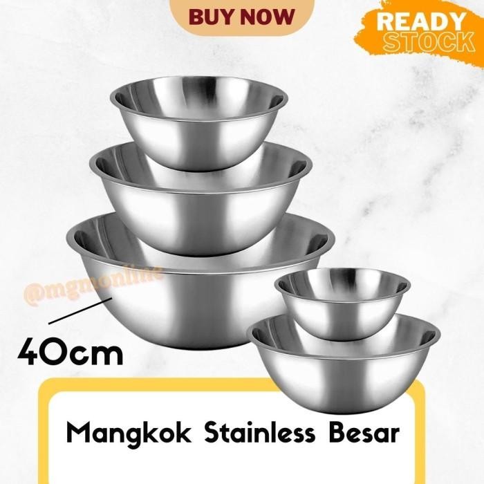 [Allthebest] Baskom stainless 40CM TEBAL mangkok Mixing Bowl Jumbo
