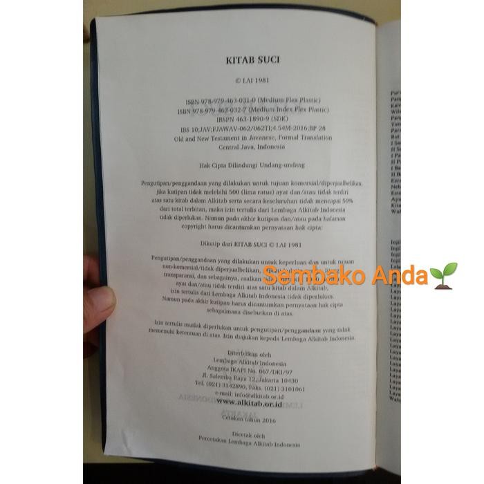 Kitab Suci. Alkitab Kristen Bahasa Jawa. Bahasa Daerah.