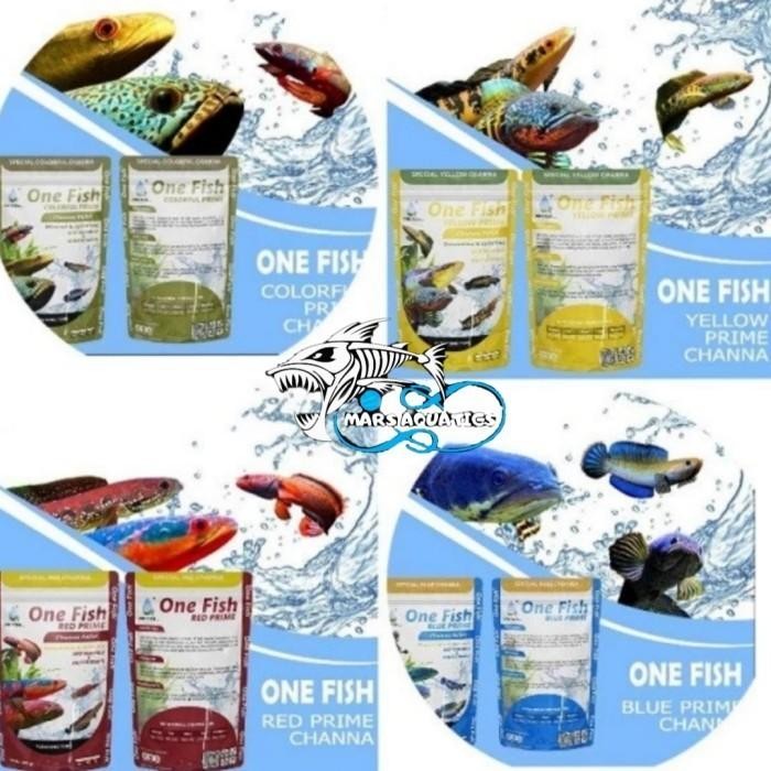 PELET IKAN CHANNA SNAKEHEAD PAKAN ONE FISH BLUE PRIME 100GR SIZE L