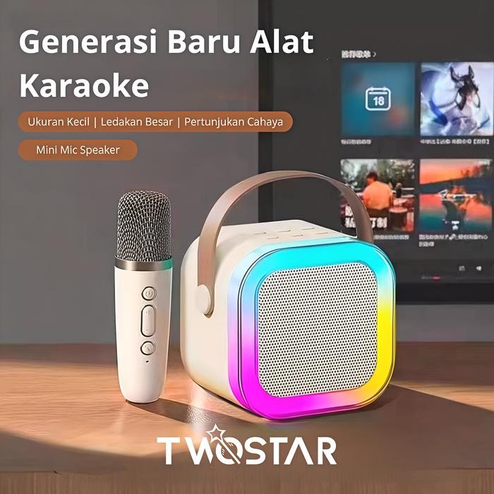 TWOSTAR TS-12 Mic Speaker Bluetooth HP Karaoke LED Mini Portable Microphone Wireless Mikrofon