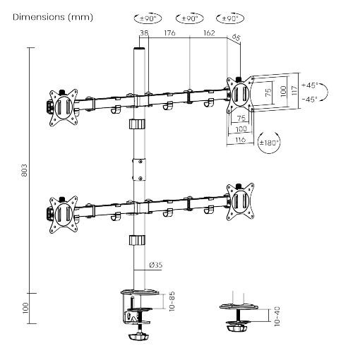 Unik Bracket Monitor 13-27" Jepit Meja 4 Arm Lengan Zd 1141 Desk Led Lcd Tv