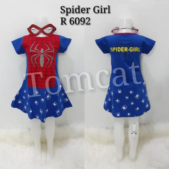 xie Baju Dress Kostum Anak Cewek Superhero Spider Girl spiderman perempuan karakter merah