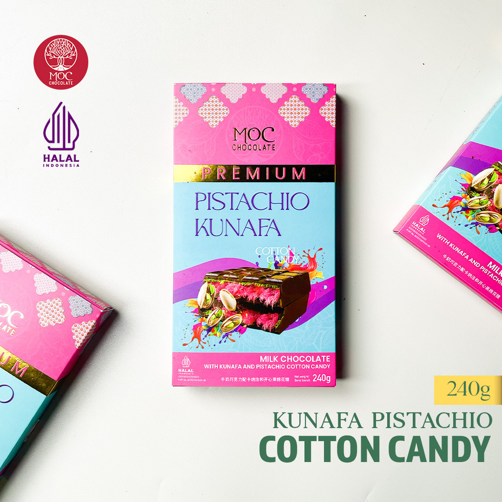 

MOC Chocolate - Pistachio Kunafa Chocolate Cotton Candy 240g - Halal - Cokelat Kunafa Pistachio - Cokelat Dubai