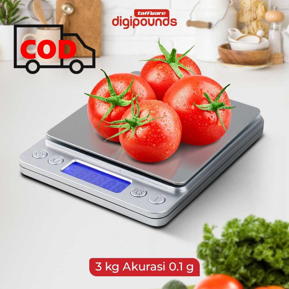 Timbangan Dapur Digital Akurat 0.1g Timbangan Gram Digital 3kg Timbangan Kecil Dapur Layar LCD Biru 