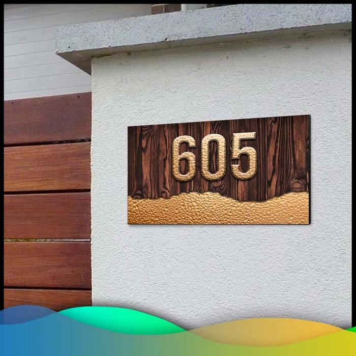 Nomor Rumah Akrilik Wooden / Nomor Rumah Motif Kayu Stiker