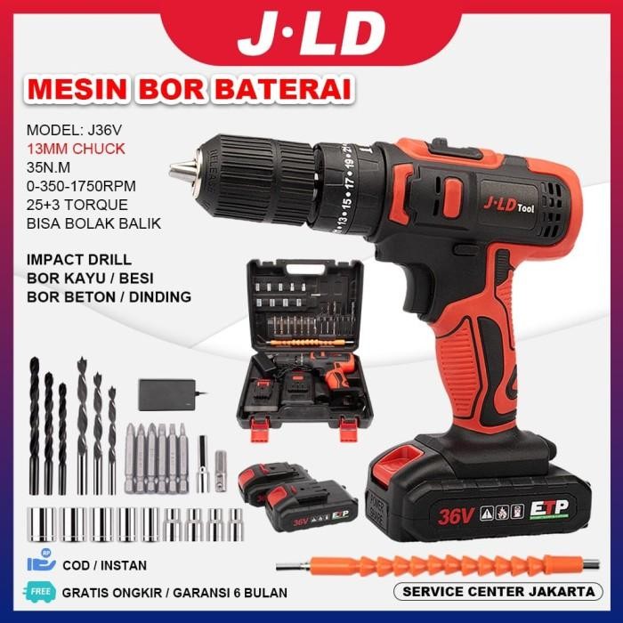 Expert Bor Cordless JLD 36v, Bor Baterai 13mm Fullset, Bor Kayu Tembok Beton