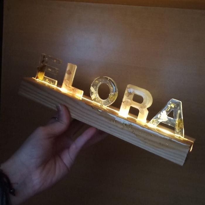 (Expert) lampu tidur/meja hias lamp nametag nama resin hadiah gift