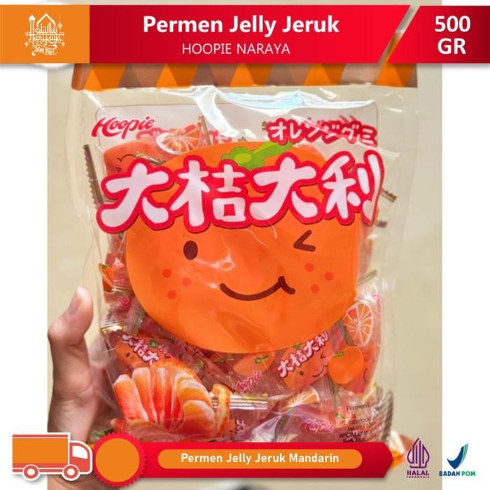 

New Permen Jelly Jeruk kemasan 500 gr Halal Orange Candy Mandarin Hoopie Naraya Jeli