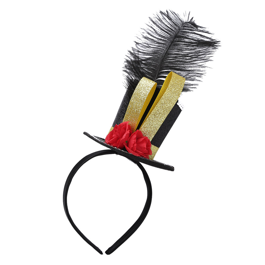 Girls Circus Ringmaster Costumes Mini Top Hat Steampunk Hair Hoop With Feather Rose For Halloween
