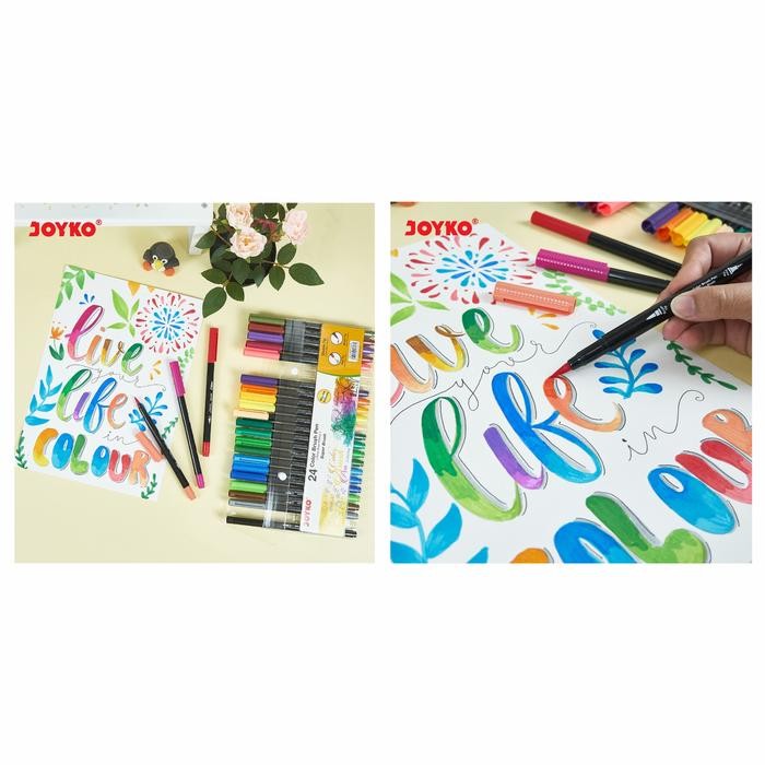 

joyko dual tip brush pen set 12 color pena kuas lettering kaligrafi kode 780