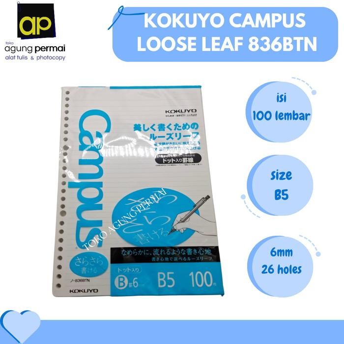 

Kokuyo Campus Loose Leaf Paper 836Btn - B5 - Dotted - 6 Mm - 26 Holes Kode 240