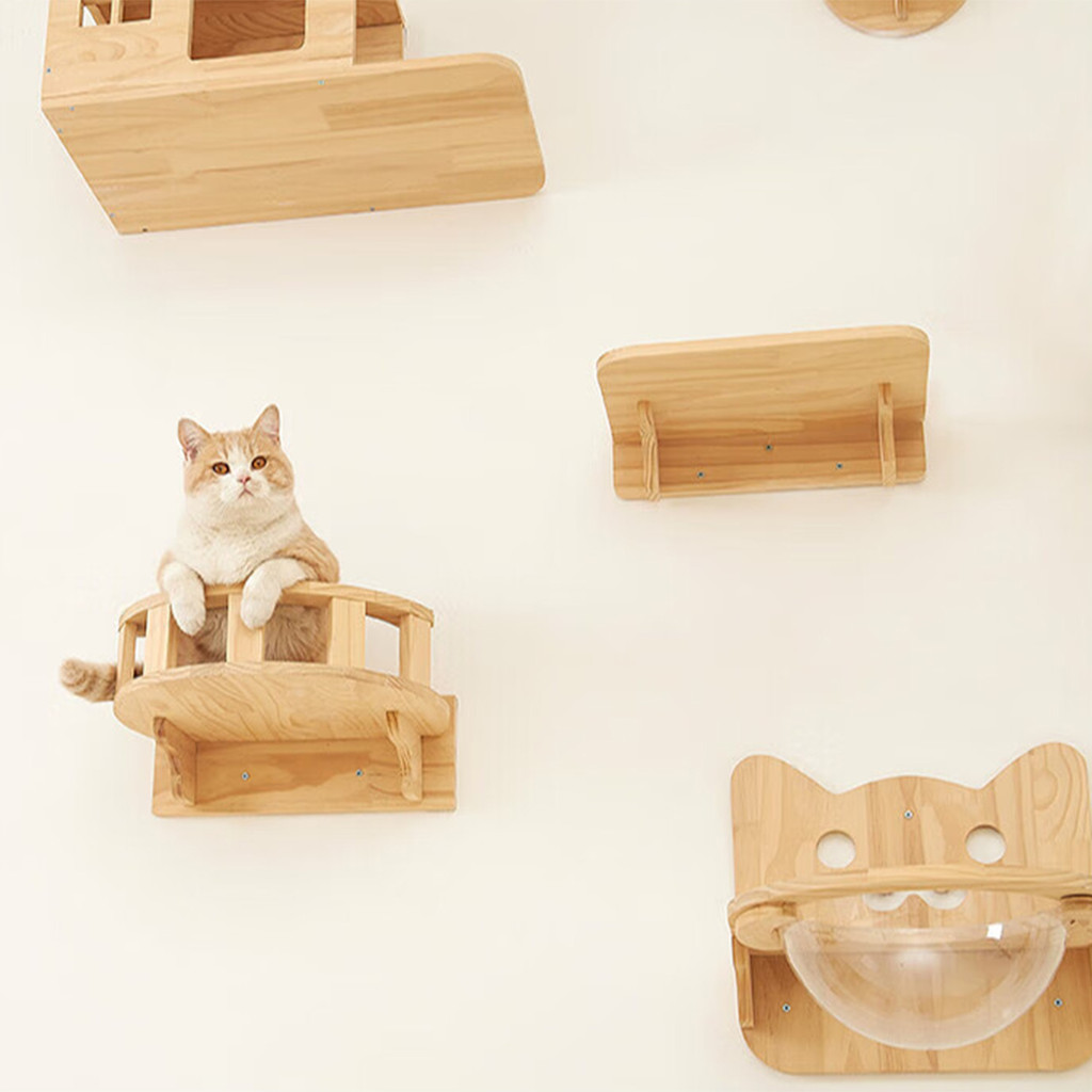 Wall Mounted Cat Shelves Wood Cat Lookout Climbing Shelf Kitten Wall Climbing Tree Furniture Four