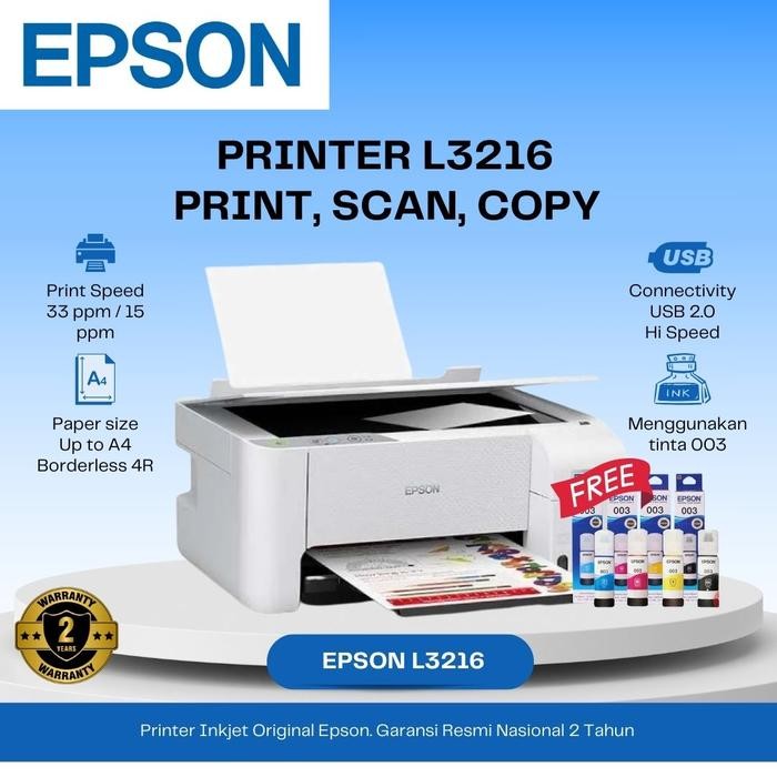 Printer Epson L3250 (Print, Scan, Copy Wifi) / L3216 (Print, Scan, Copy No Wifi) Original