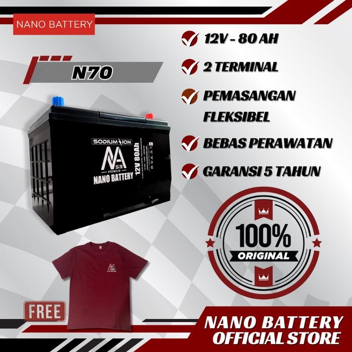 Nano Battery Aki Mobil Sodium Ion Aki Mobil Sodium Ion Na-1280S(70) 12V 80 Ah Aki Kering Garansi