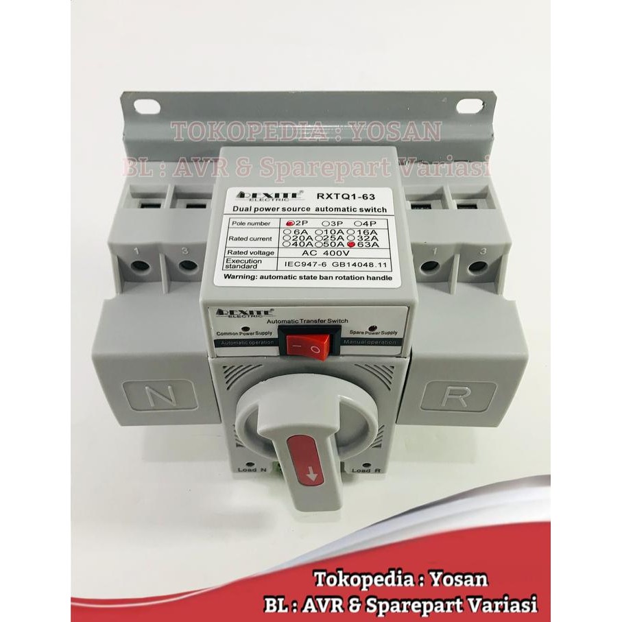 ATS AUTO TRANSFER SWITCH ATS 63A 2 P 2 POLE UNTUK OTOMATIS GENSET