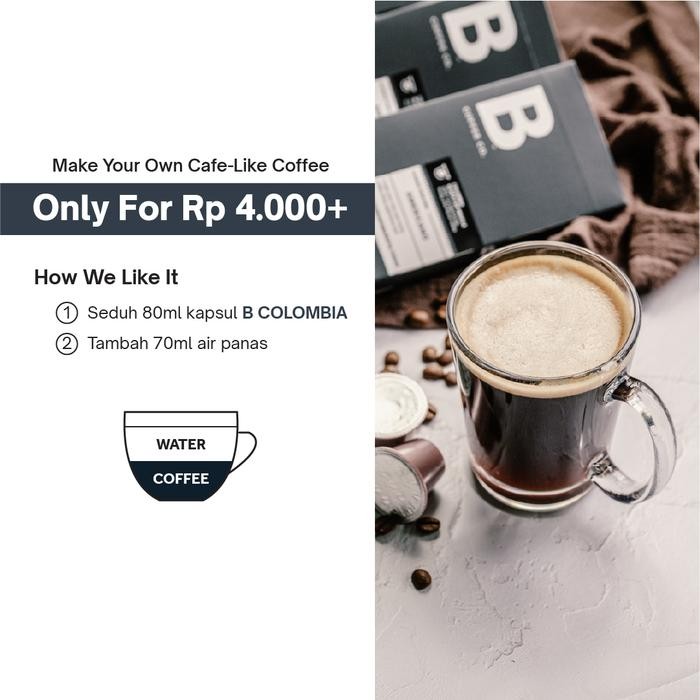 

KOPI KAPSUL COLOMBIA AMERICANO KOPI NESPRESSO COMPATIBLE COFFEE CAPSULE - B COFFEE CO. - NESPRESSO