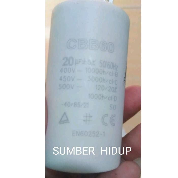 Kapasitor 20Uf 450V Cbb60 Capasitor 20 Uf 20Mfd Pompa Celup Sumersible