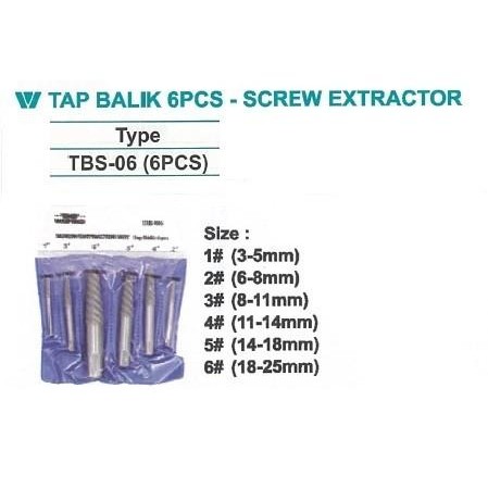 Tap Balik 6 Pcs Screw Extractor Wipro Tb-06