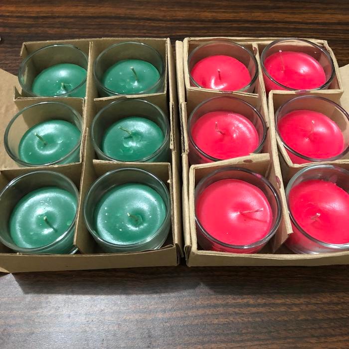 Lilin Tealht Gelas isi 12 Pcs Lilin Gelas Hijau Merah Lilin Natal