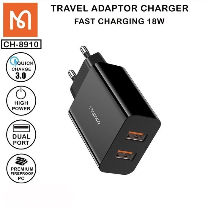 Adaptor Charger 18W Mcdodo Quick Charger 3.0 Dual USB QUICK