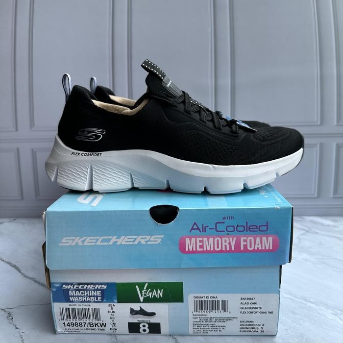 SKECHERS FLEX COMFORT SLIP ON RUNNING FOR WOMENS ORIGINAL BNIB (149887 BKW)