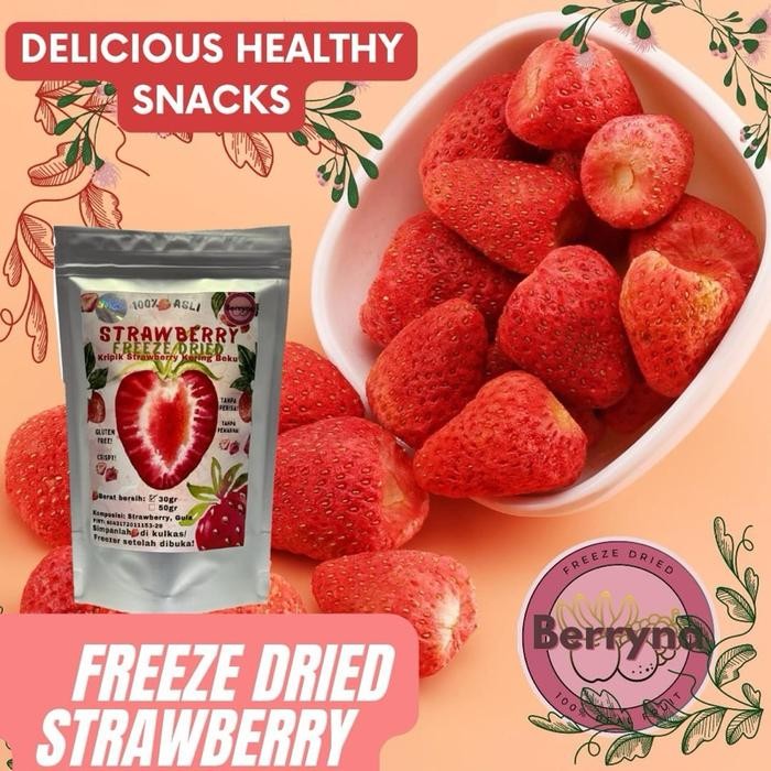 

Berryna 30g strawberry Freeze dried Utuh Cemilan stroberi Fruit snack halal snack buah kering