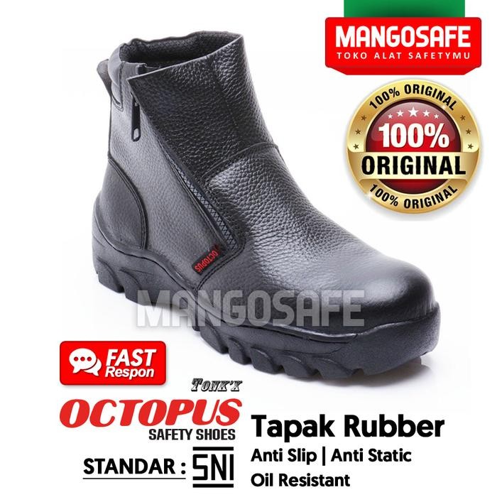 PREMIUM Sepatu Safety Proyek OCTOPUS OX 608 / Safety Shoes Semi Boot Resleting OX608 Zipper Tapak