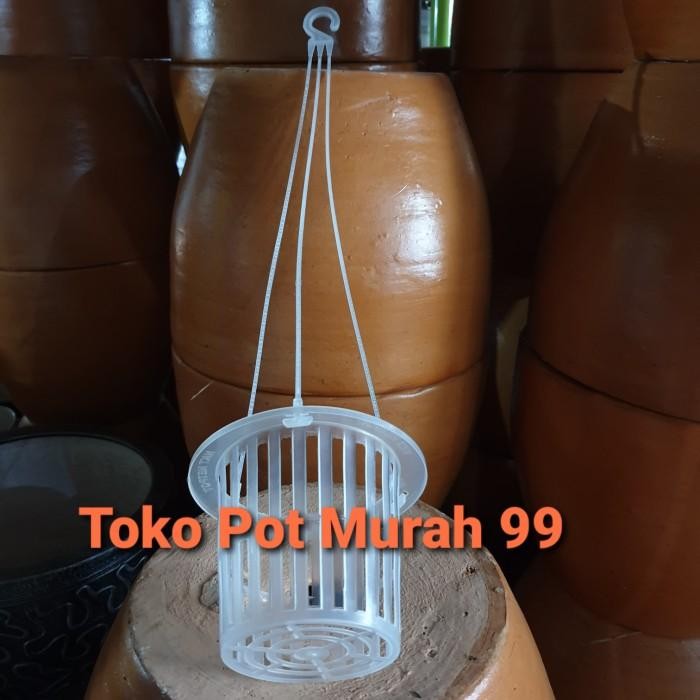 (Lusinan 12 Bh) Pot Bunga Gantung Nkt Netpot 14 Cm /Pot Anggrek Bening