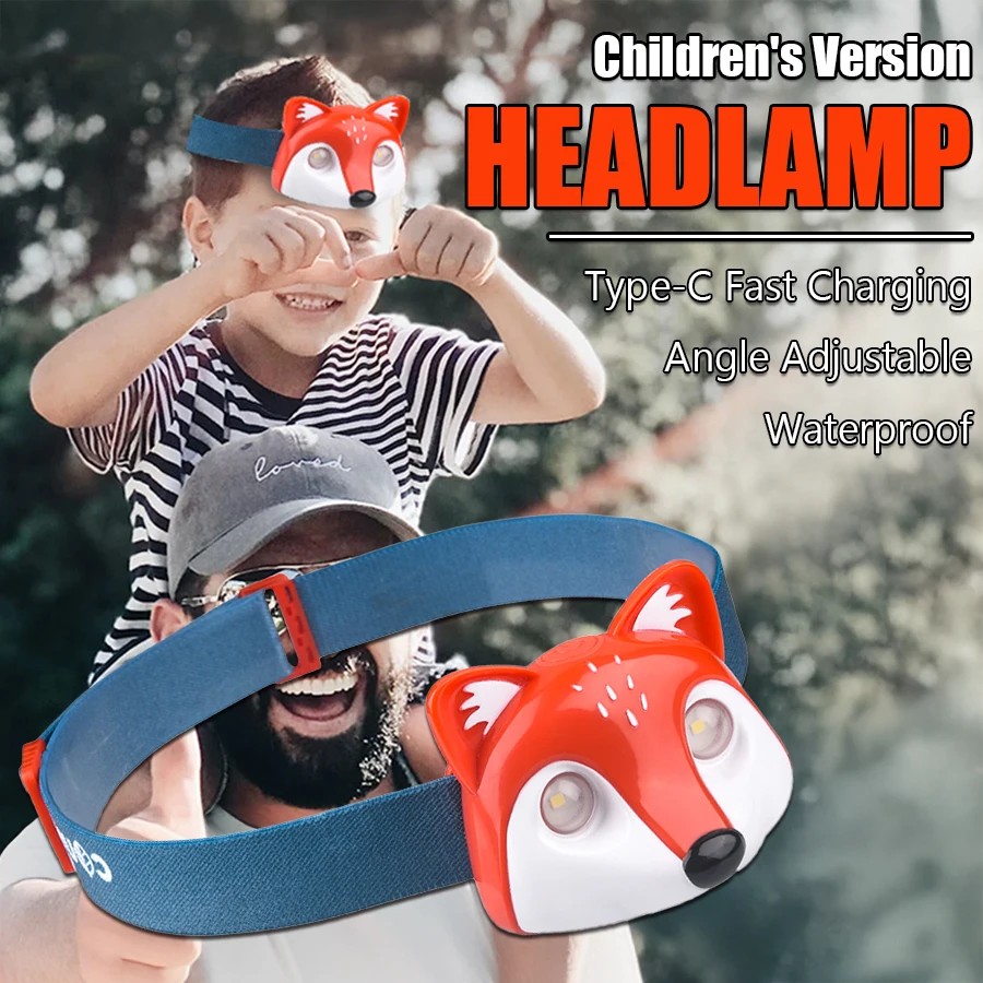Creative Cute Children's LED Headlamp Fox Raccoon Shape Type-C Rechargeable Portable Headlamp Outdoo