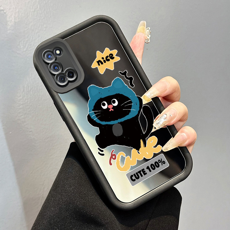 Casing Hp OPPO A52 OPPO A72 OPPO A92 Case Casing Softcase dengan topi HP kucing hitam Kesing cermin 