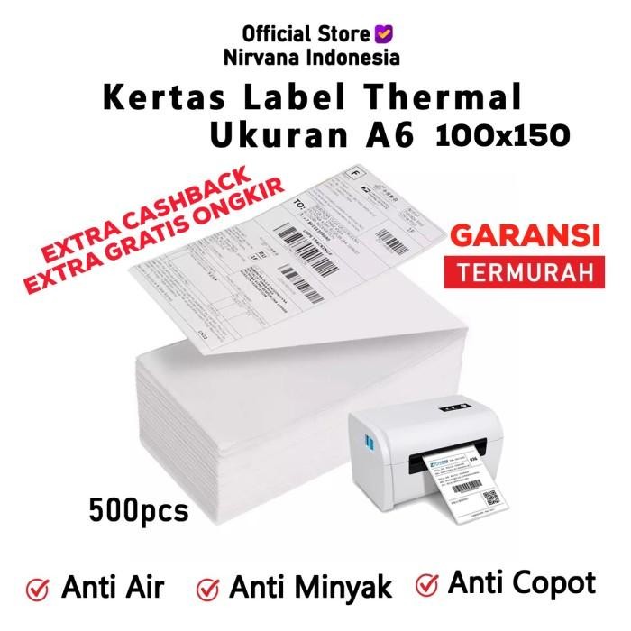 

Kertas Resi Thermal Sticker 100X150 Barcode Size A6 5Pcs @500Pcs