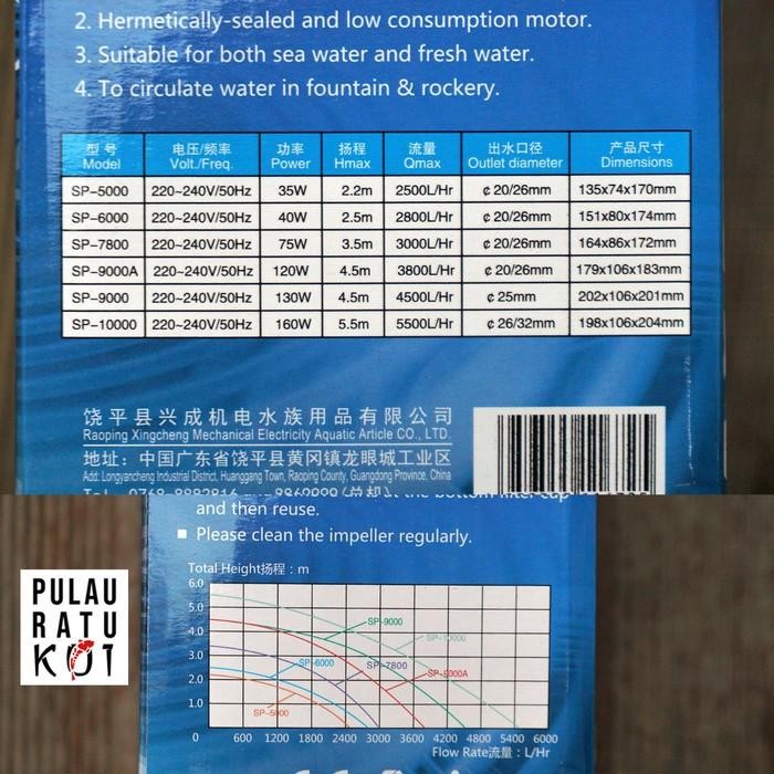 ORIGINAL RESUN SP-5000 SP-6000 POMPA KOLAM AQUARIUM CELUP 2500 LPH