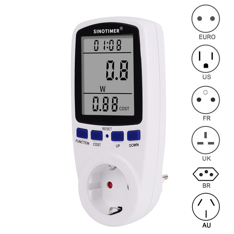 Baru EU BR UK Plug Socket Digital Wattmeter Meter Power Consumption Watt Energy Meter KWh AC 220V 11