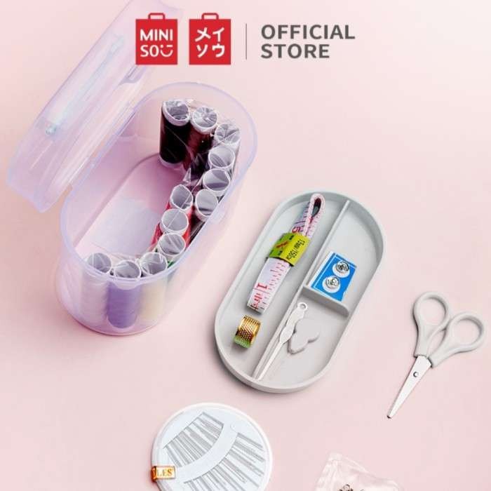 Sewing Set MINISO 12-color Needlework Box Set Alat Jahit Portable Set Benang Jahit Sewing Box