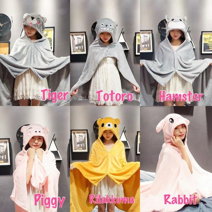 HOODIE SELIMUT KARAKTER TOTORO RILAKKUMA TIGER HAMSTER KELINCI IMPORT