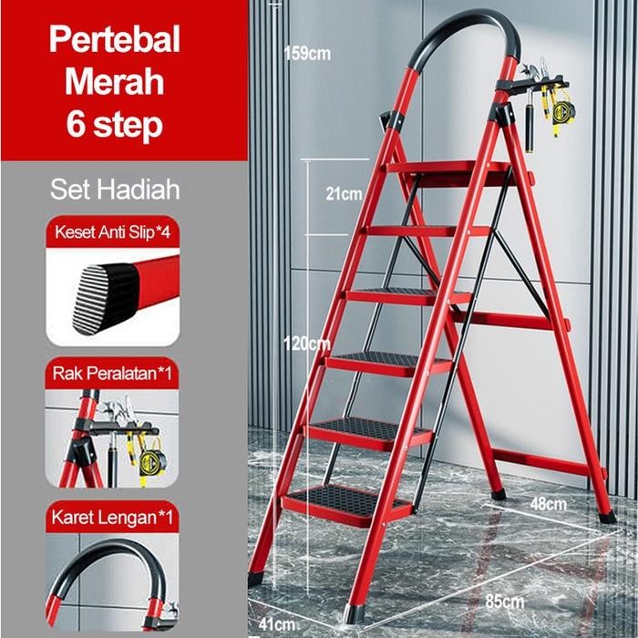 

Terlaris Tangga Lipat Portable Baja Karbon Tebal Anti Licin Multifungsi 3-6Step