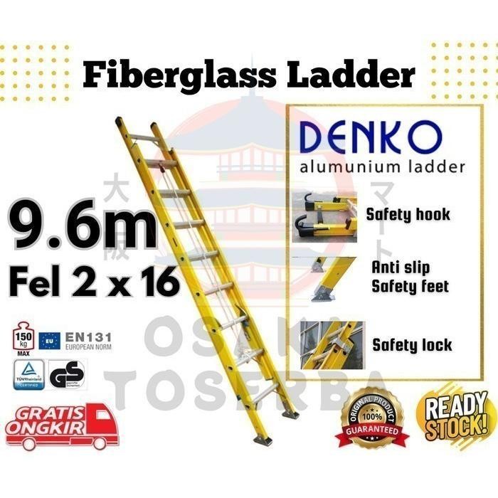 Terlaris Tangga Fiberglass 9,6 Meter Alumunium Extension Tangga Pln Denko 9.6 M