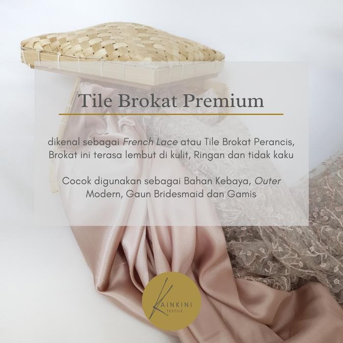 Kain Brokat Kebaya Premium / Tile Brukat Perancis - Putih Broken White (Bahan Kebaya Seragam