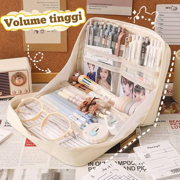 

8-Layer Tempat Pensil Alat Tulis Kreatif Multifungsi Tas Large Capacity Pencil Case Canvas Kotak
