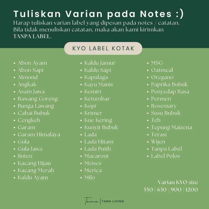 TAMAKYO Jar Bumbu Dapur Gula Kopi Teh 630ml [Label Kotak] Jar Bumbu